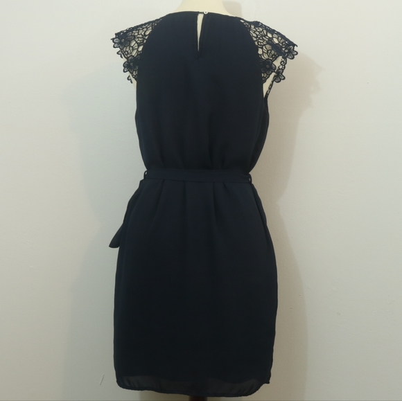 Forever 21 Navy Blue Chiffon Crochet Cap Sleeve Dress - Picture 4 of 9